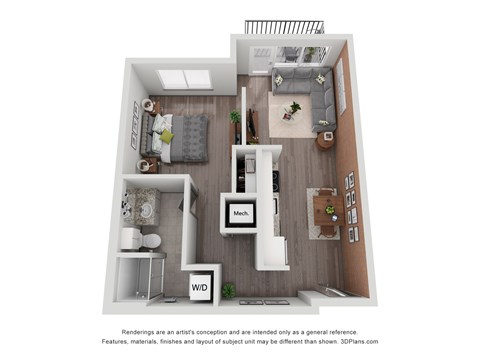 Floor plan for 1 bed, 1 bath, 660 sqft